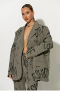 Oversized Blazer graffiti-style prints γκρι μπεζ Oversized Blazer graffiti-style prints γκρι μπεζ