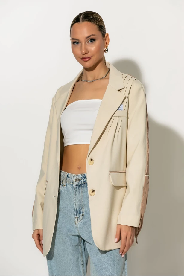Blazer με contrast back μπεζ