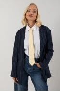 Blazer ριγέ με κεντήμα στο μανίκι μπλε
