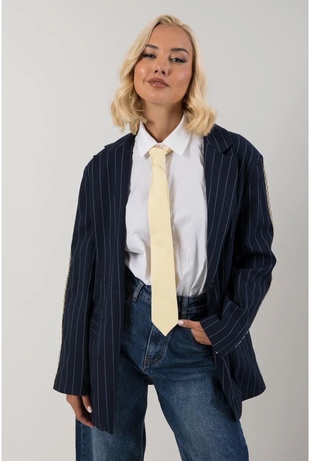 Blazer ριγέ με κεντήμα στο μανίκι μπλε