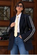 Blazer ριγέ με κεντήμα στο μανίκι μπλε