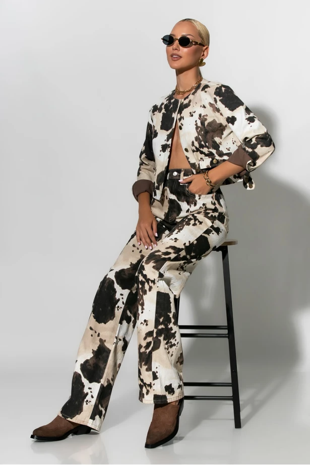 Jean jacket cow print μπεζ Jean jacket cow print μπεζ