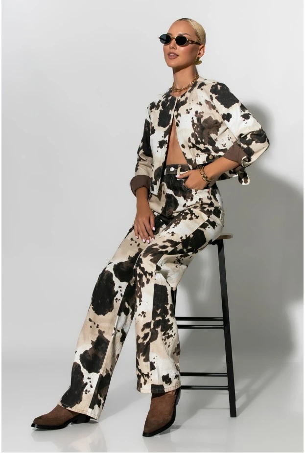 Jean jacket cow print μπεζ