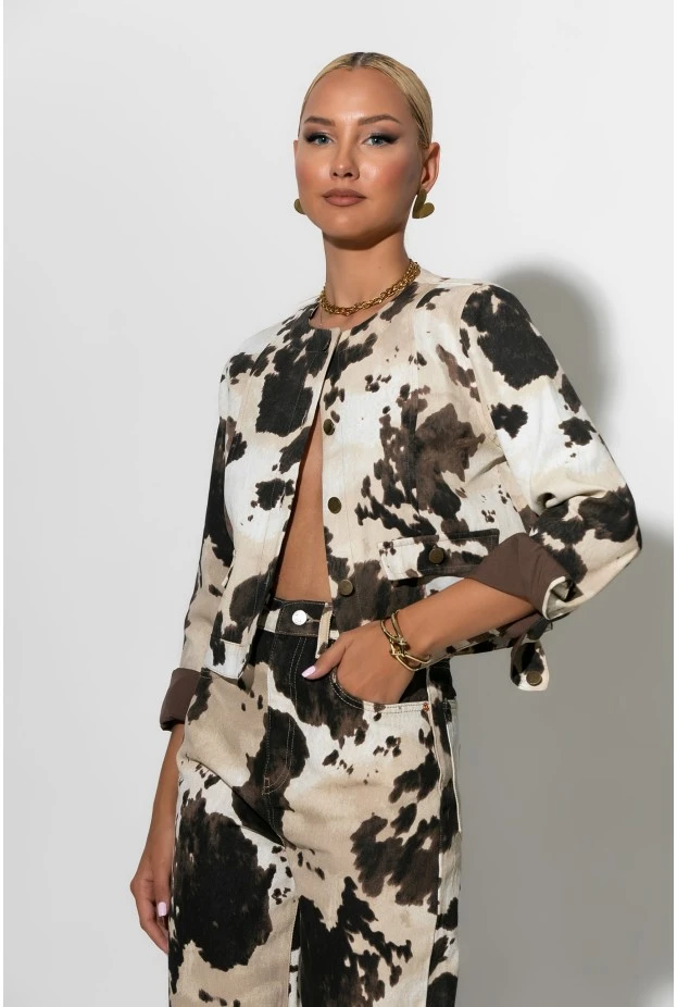 Jean jacket cow print μπεζ