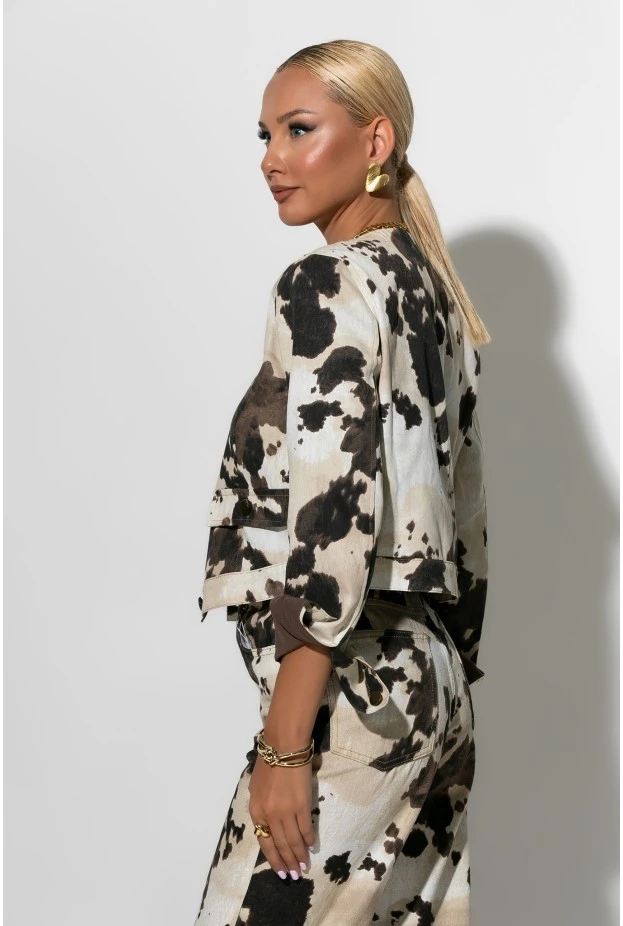 Jean jacket cow print μπεζ
