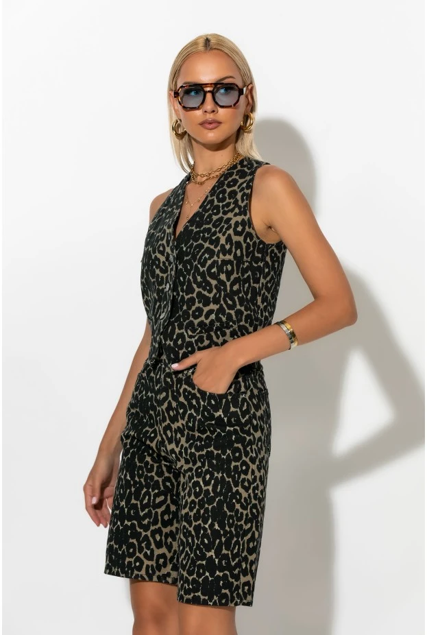 Jean leopard γιλέκο καφέ