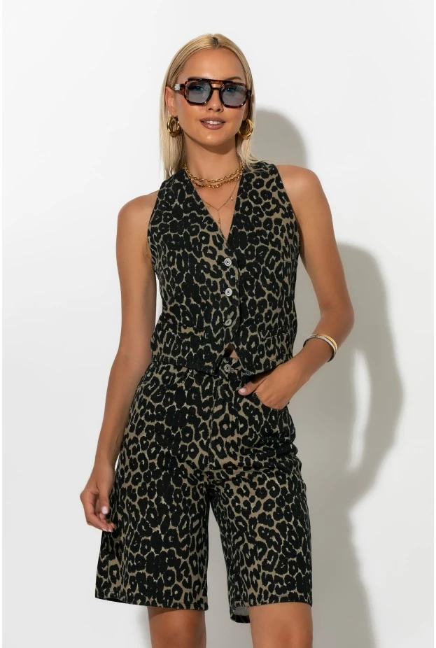 Jean leopard γιλέκο καφέ