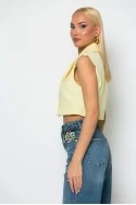 Cropped γιλέκο με γιακά και κουμπί κίτρινο