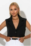 Cropped γιλέκο με γιακά και κουμπί μαύρο Cropped γιλέκο με γιακά και κουμπί μαύρο