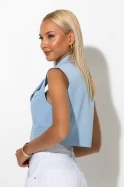Cropped γιλέκο με γιακά και κουμπί σιέλ