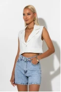 Cropped γιλέκο με γιακά και κουμπί λευκό