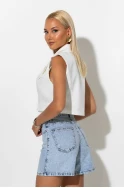 Cropped γιλέκο με γιακά και κουμπί λευκό