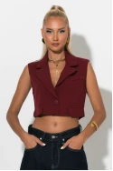 Cropped γιλέκο με γιακά και κουμπί μπορντό