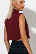 Cropped γιλέκο με γιακά και κουμπί μπορντό