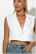 Cropped γιλέκο με γιακά και κουμπί λευκό