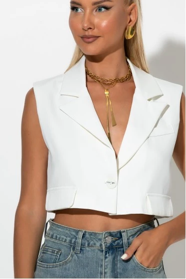 Cropped γιλέκο με γιακά και κουμπί μπορντό