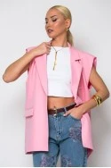 Αμάνικο blazer με κουμπί ροζ