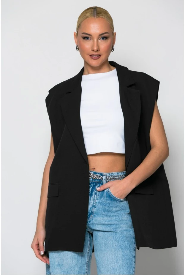 Αμάνικο blazer με κουμπί μαύρο