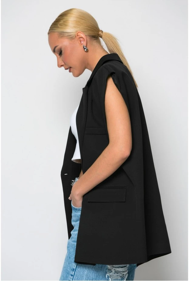 Αμάνικο blazer με κουμπί μαύρο