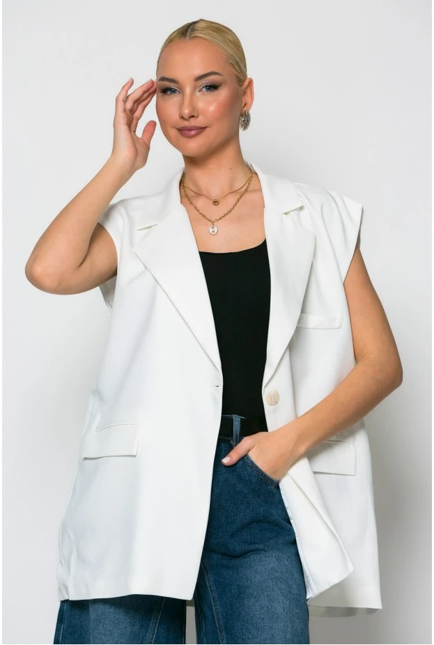 Αμάνικο blazer με κουμπί λευκό