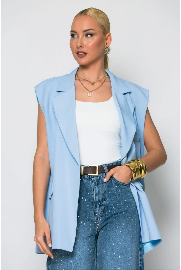Αμάνικο blazer με κουμπί σιέλ