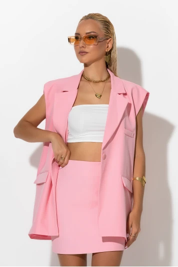 Αμάνικο blazer με κουμπί ροζ