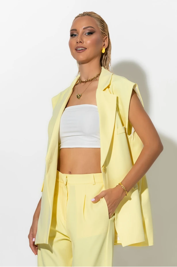 Αμάνικο blazer με κουμπί κίτρινο Αμάνικο blazer με κουμπί κίτρινο