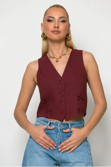 Cropped γιλέκο με λεπτομέρειες φιογκάκια μαύρο