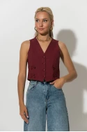 Cropped γιλέκο με λεπτομέρειες φιογκάκια μπορντό Cropped γιλέκο με λεπτομέρειες φιογκάκια μπορντό