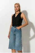 Cropped γιλέκο με λεπτομέρειες φιογκάκια μαύρο