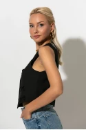 Cropped γιλέκο με λεπτομέρειες φιογκάκια μαύρο