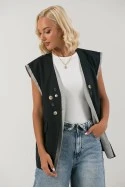 Αμάνικο blazer με διακοσμητικά κουμπιά μπλε