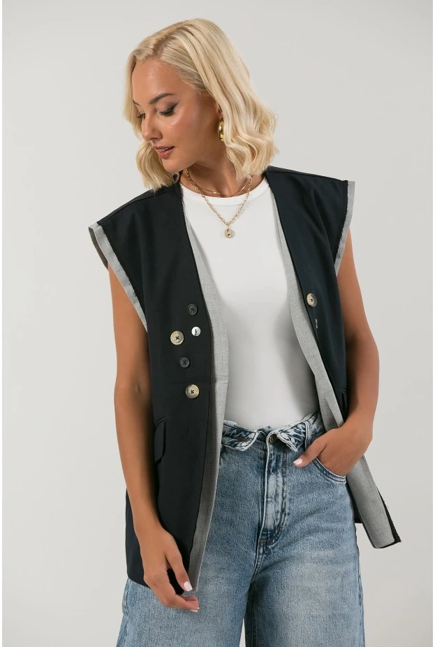 Αμάνικο blazer με διακοσμητικά κουμπιά μπλε