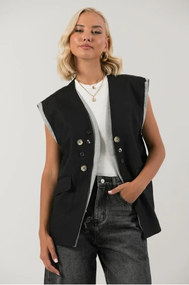 Αμάνικο blazer με διακοσμητικά κουμπιά ανθρακί