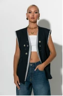 Αμάνικο blazer με διακοσμητικά κουμπιά μπλε 