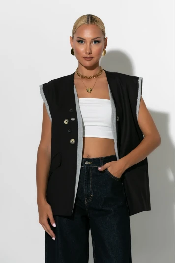 Αμάνικο blazer με διακοσμητικά κουμπιά ανθρακί