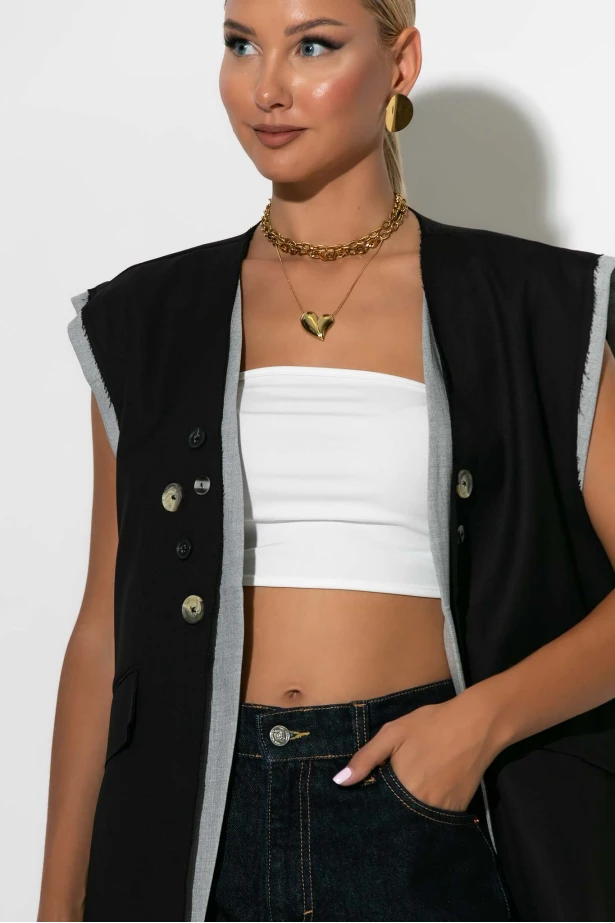 Αμάνικο blazer με διακοσμητικά κουμπιά μαύρο