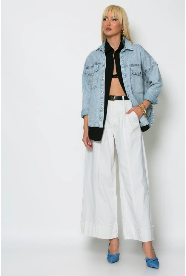 Jean jacket με στράς μπλε ανοιχτό