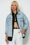 Jean jacket με στράς μπλε ανοιχτό