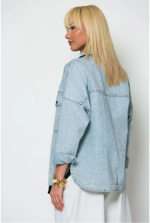 Jean jacket με στράς μπλε ανοιχτό