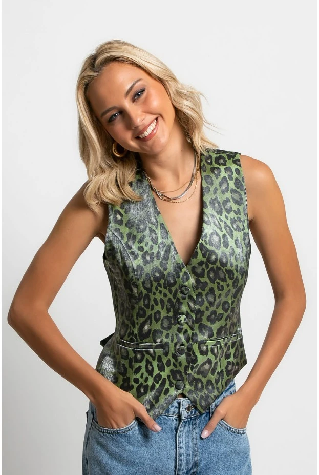 Γιλέκο leopard print πράσινο