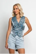 Γιλέκο leopard print μπλε