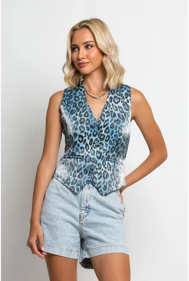 Γιλέκο leopard print μπλε