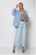 Jean jacket με boho κεντήματα και ξέφτια μπλε ανοιχτό
