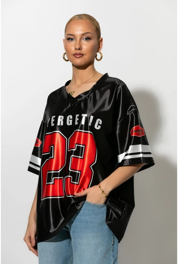 Oversized athletic t-shirt με στάμπα 23 energetic μαύρο