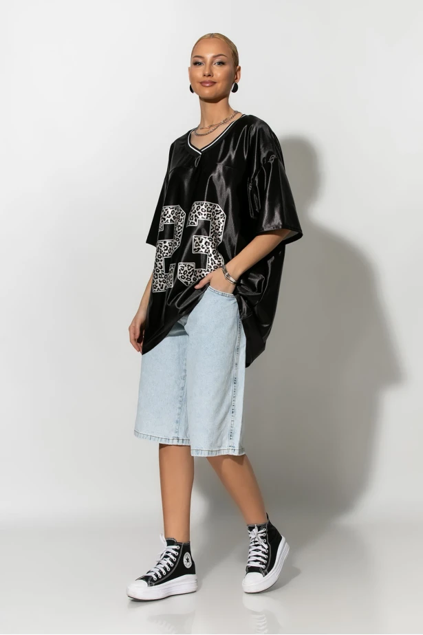 Oversized T-Shirt με στάμπα 23 leopard μαύρο Oversized T-Shirt με στάμπα 23 leopard μαύρο