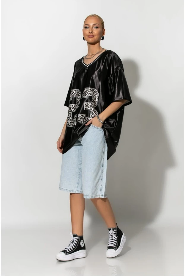 Oversized T-Shirt με στάμπα 23 leopard μαύρο