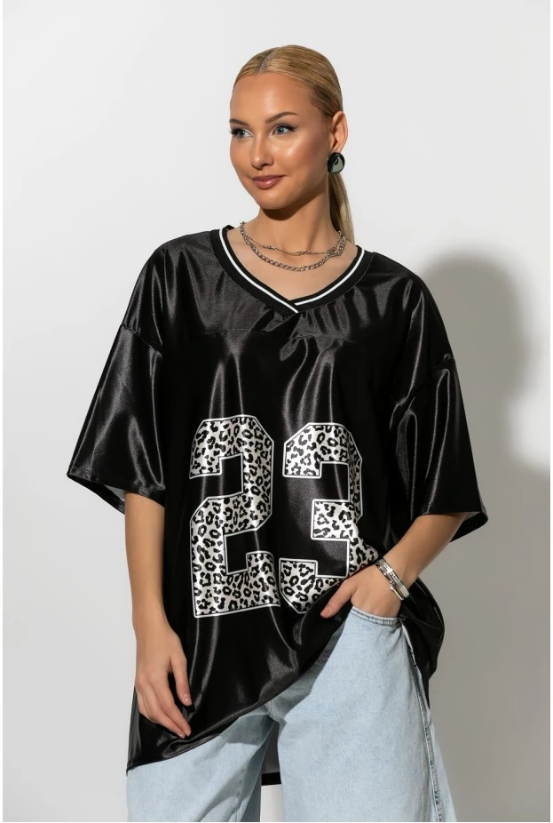 Oversized T-Shirt με στάμπα 23 leopard μαύρο
