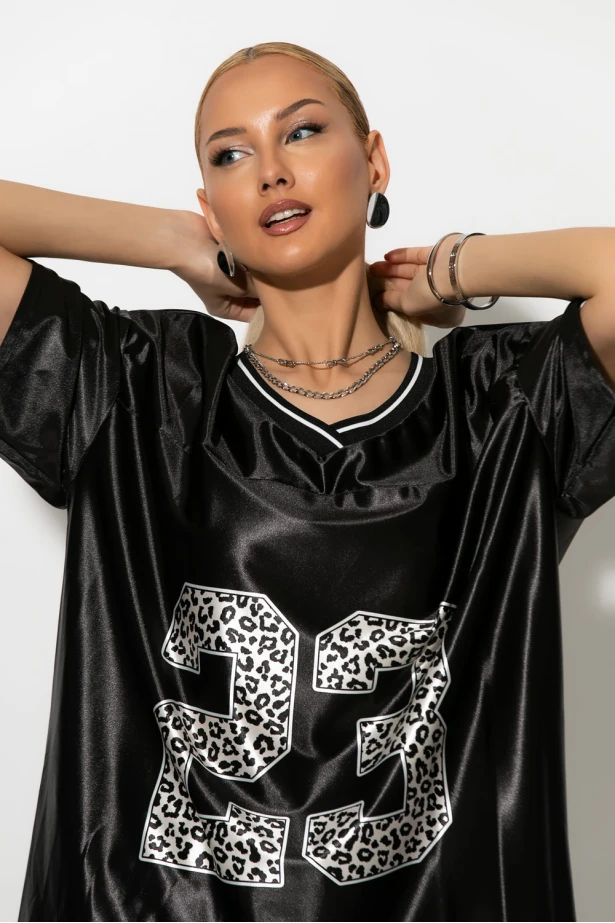 Oversized T-Shirt με στάμπα 23 leopard μαύρο Oversized T-Shirt με στάμπα 23 leopard μαύρο
