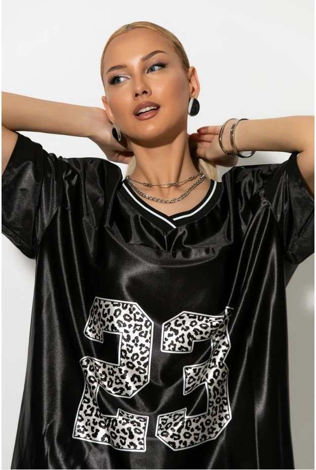 Oversized T-Shirt με στάμπα 23 leopard μαύρο